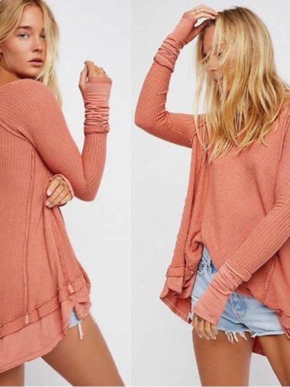 Free People Lightweight Waffle Knit Long Sleeve Top ☀️ 🌊